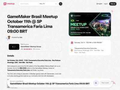 GameMaker Brasil Meetup October 11th SP Transamerica Faria Lima 0900 BRT