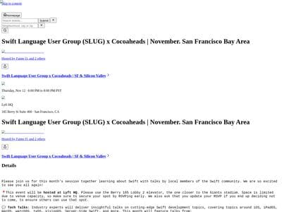 Swift Language User Group x Cocoaheads November. San Francisco Bay Area
